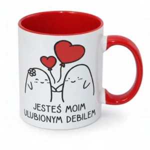 kubek czerwony z nadrukiem